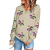 YBHUO Mardi Gras Sweatshirt for Women Sequin Graphic Crewneck Long Sleeve Casual Pullover Sweatshirts Tops