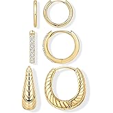 Poxtex Small Sterling Silver Huggie Hoop Earrings Set for Women, Hypoallergenic 14K Gold Plated Hoops Stacks for Multiple Piercings, Dainty Cute Mini Lightweight Cartilage Studs Trendy Jewelry Gift