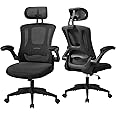 PrimeZone Ergonomic Office Desk Chair - Computer Chair with Adjustable Flip-Up Armrests, Lumbar Support, Headrest & Tilt Function, Comfortable Task Chair for Work Study, 350 lbs Capacity, Black