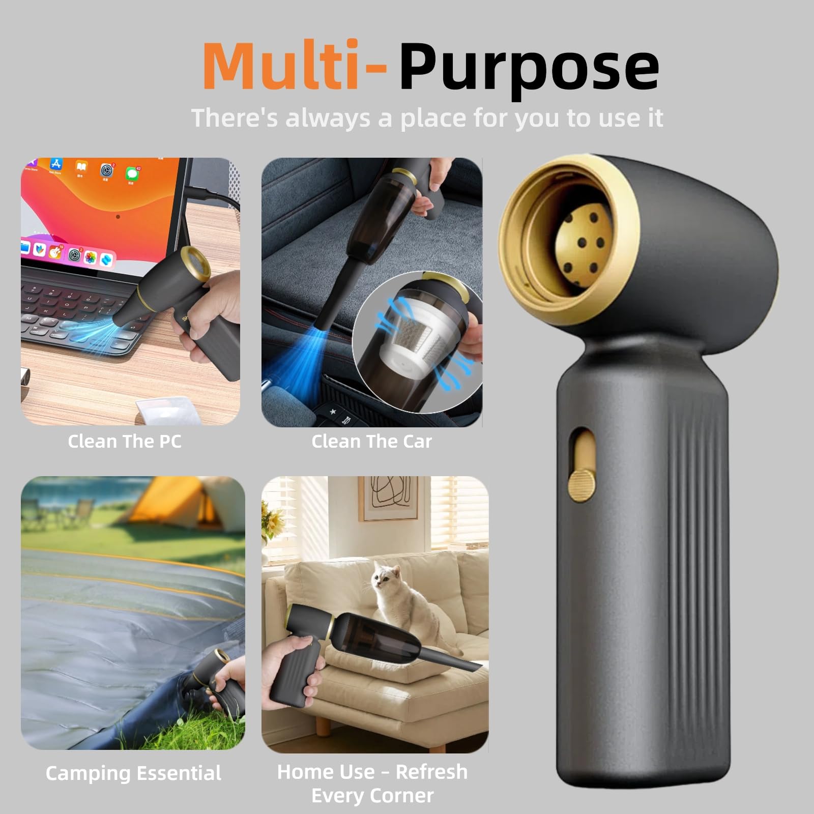 SHOWSUN Electric Air Duster, Compressed Air Duster, 130000RPM Brushless Motor Cordless Leaf Blower, Long Runtime 8000mAh Rechargeable Air Broom for PC Keyboard, Car, Home and Outdoors Cleaning