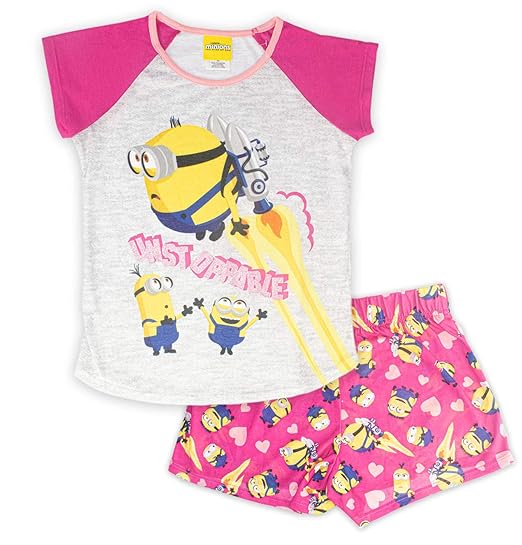 Buy Despicable Me Girls Minion 2 Piece Short Sleeve Short Leg Bottom Pajama Set 100 Polyester Pink Girls Size 7 8 At Amazon In