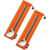 Kuvіk Titanium Spoon/Spork Combo - Ultralight and Compact for Backpacking | Polished Bowl, Long Handle, Food Safe, Non-Toxic, Corrosion Resistant, Resists Stains and Odors, Carrying Bag Included