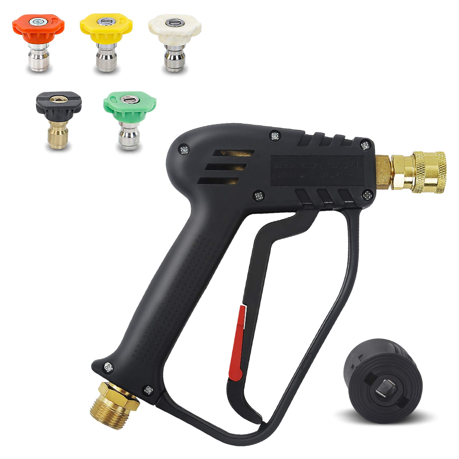 DERASL 4000PSI High Pressure Washer Gun with 5 1/4 inch Water Quick-Connect Nozzles,M22 14MM Hose Connector & Karcher Quick Connector, Cleaner Gun Made of Brass Material for Car Washer Cleaning