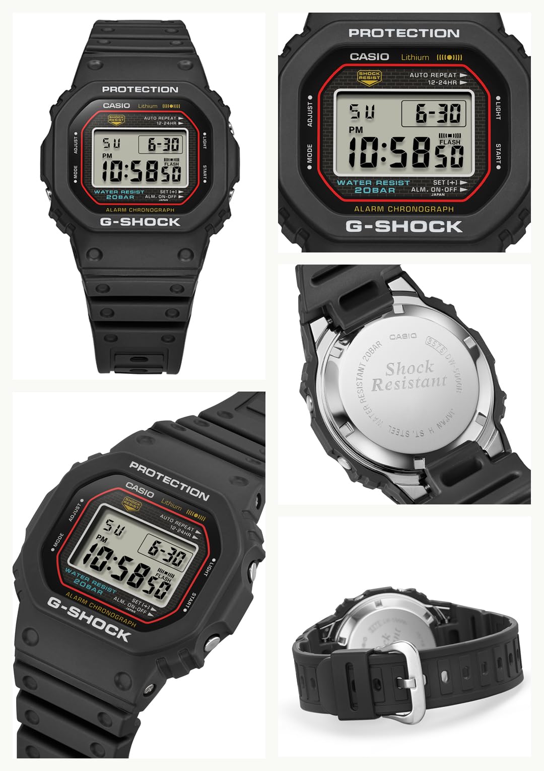 G-SHOCK(ジーショック) Casio DW-5000R-1AJF Men's Wristwatch, Genuine Domestic Product, First Generation G-Shock Reproduction Model, Uses Biomass Plastic, Black, Black