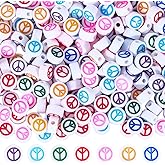 BEAMARKER 500Pcs Acrylic Peace Sign Beads Bulk Flat Round White Spacer Beads Aesthetic Cute Charms Jewelry Making Supplies for DIY Bracelets Necklaces Earrings Keychains Phone Chain Strap