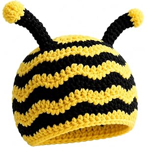 Bumble Bee Baby Knit Hat Soft Cotton Infant Crochet Bee Beanie Cute Animal Themed Hat for Winter, Baby Shower