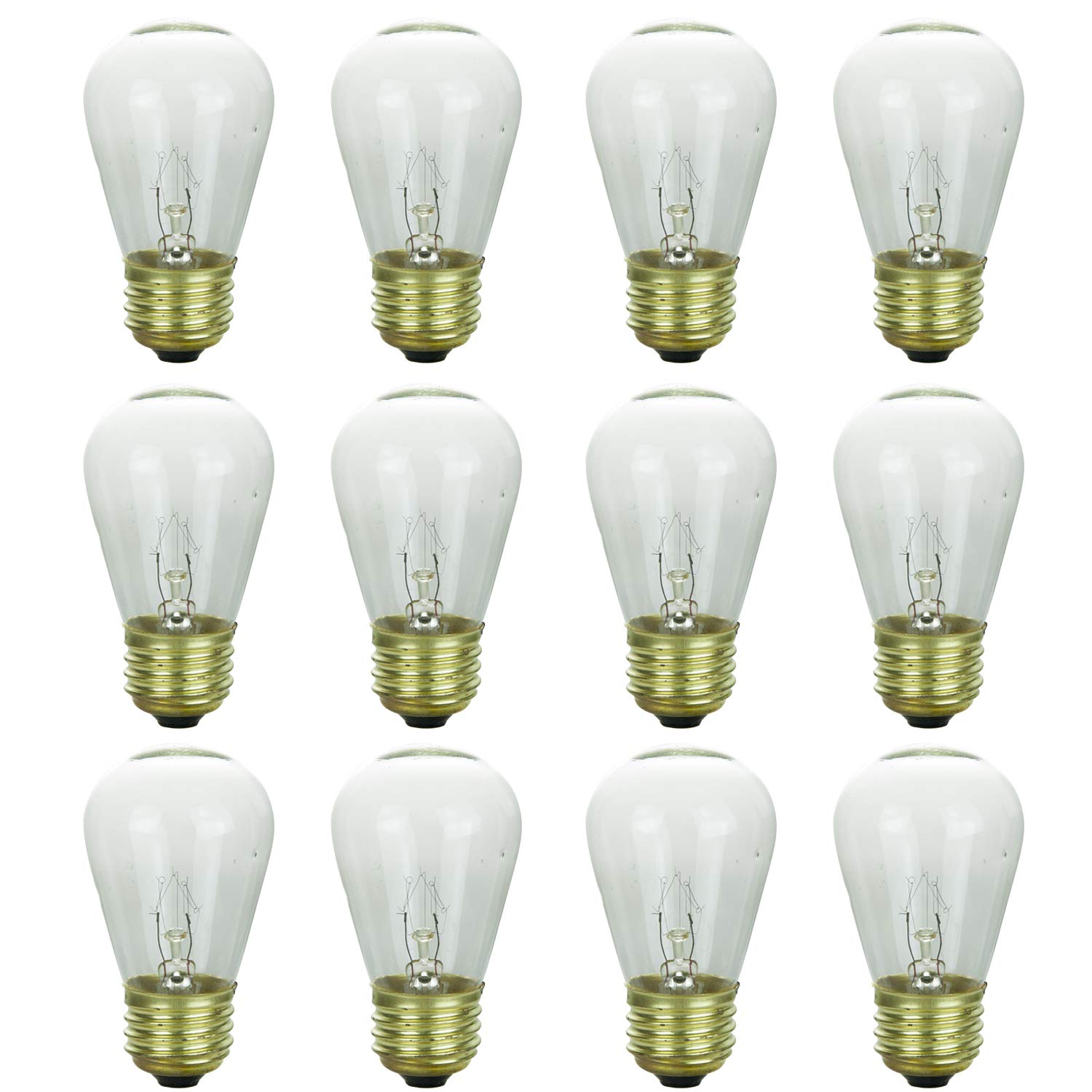 Photo 1 of Sunlite 41481-SU S14 Incandescent Colored Party String Light Bulb, 11 Watts, Medium Base (E26), Dimmable, Mercury Free, Clear 12 Pack