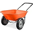 Best Choice Products Dual-Wheel Home Utility Yard Wheelbarrow Garden Cart w/Built-in Stand for Lawn, Gardening, Construction - Orange