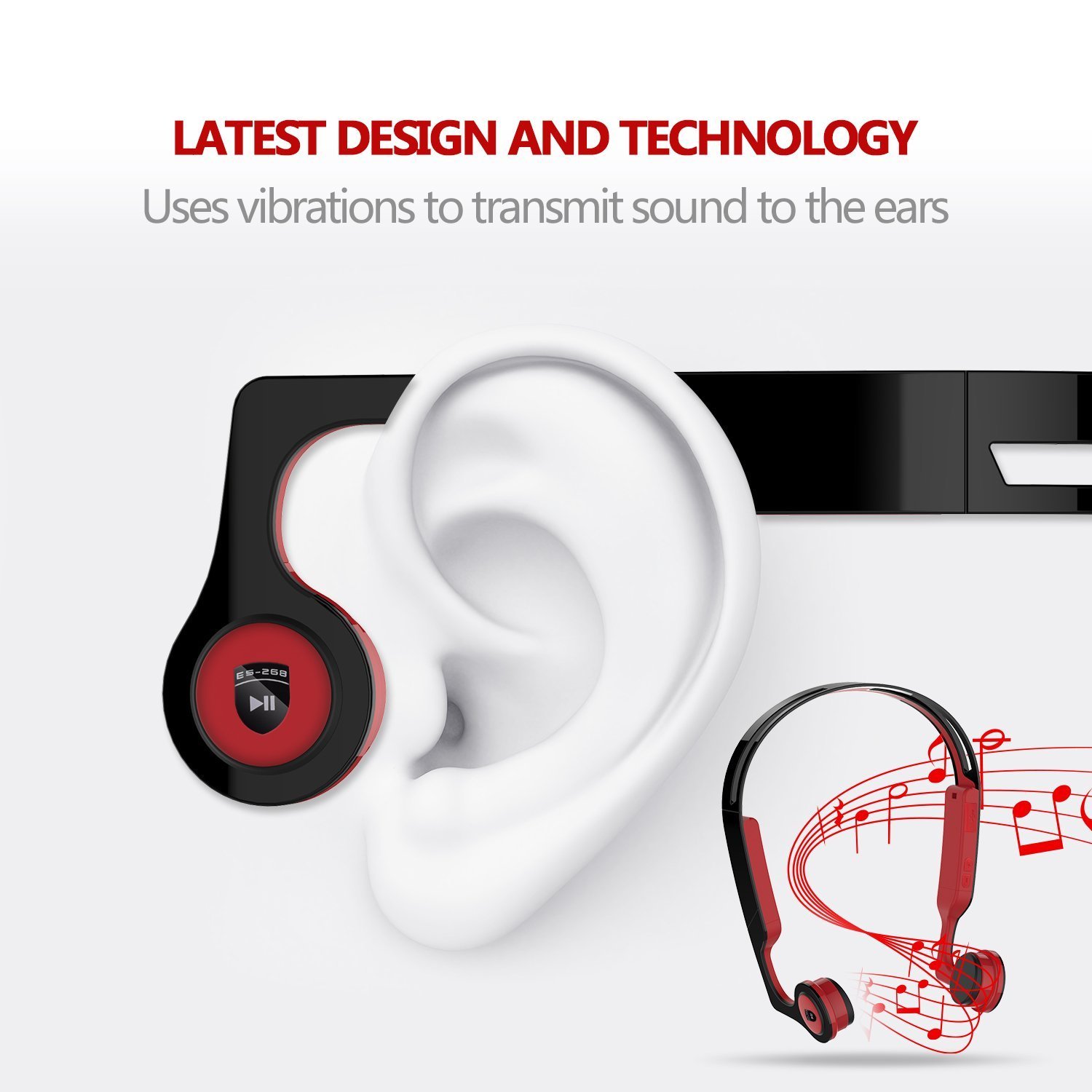 Bone Conduction Earphones,Wireless Headphones Bluetooth 4.2 Stereo Open Eardrum Headphones Waterproof for Sports Driving Running Driving,Sweatproof Waterproof (Red)