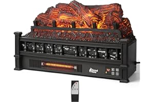 TURBRO Eternal Flame Infrared Electric Fireplace Logs, 23" Infrared Quartz, Remote Control Fireplace Insert Log Heater, Realistic Pinewood Ember Bed, Thermostat, Timer, 1500W Black