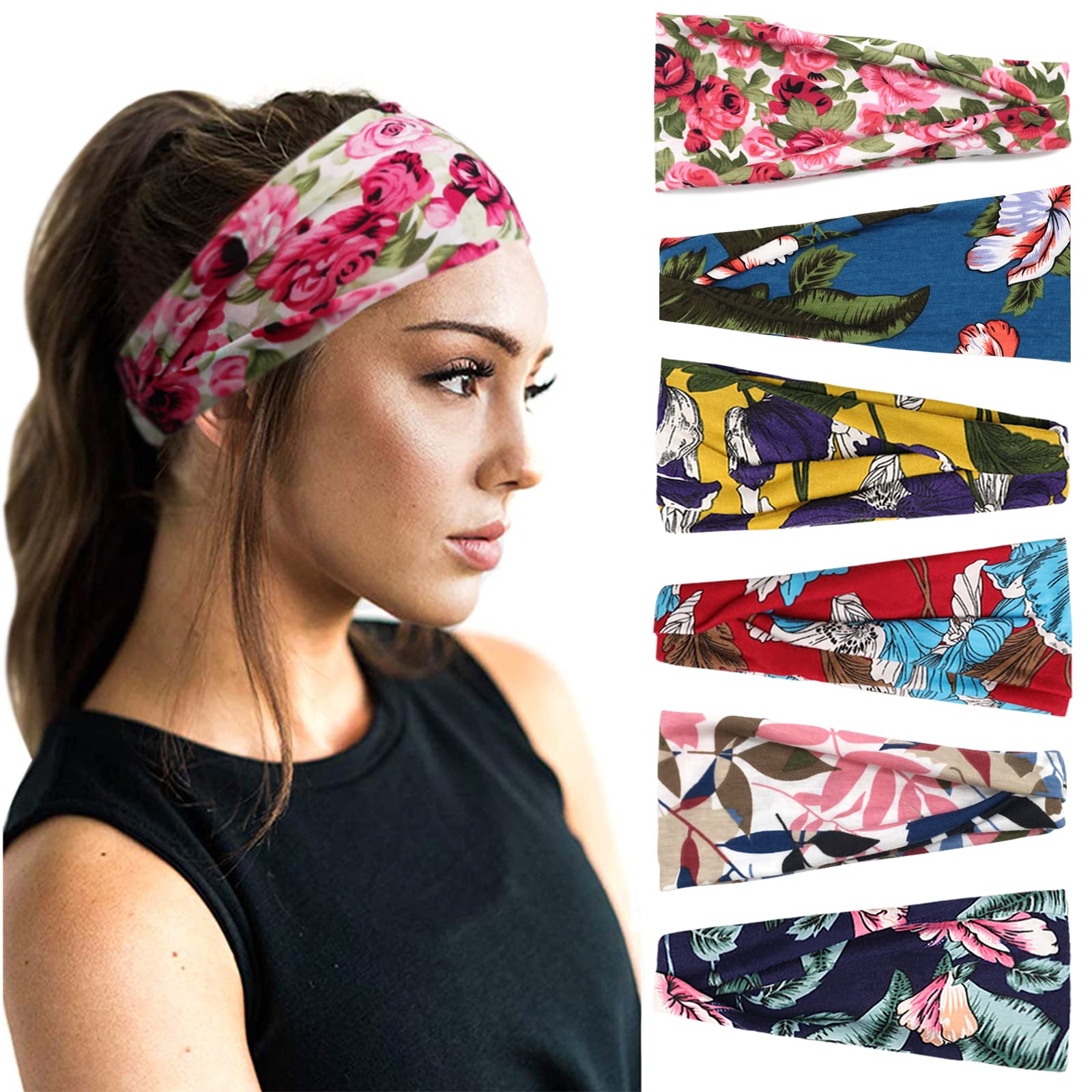 DRESHOW 6 Pack Headbands for Women Vintage Boho Head Wrap Elastic Hair Bands Cute Hair Accessories
