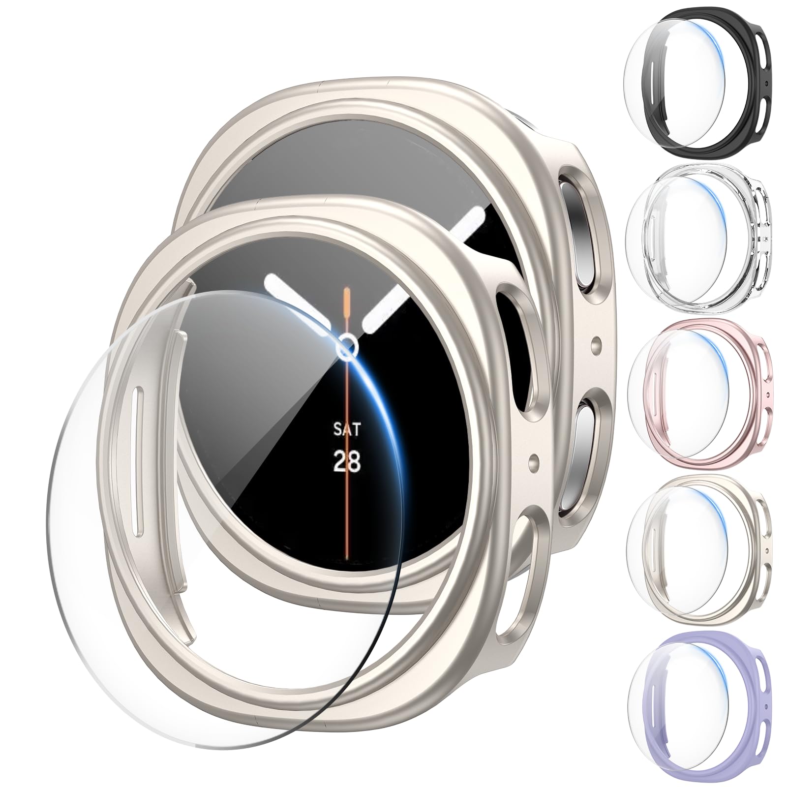 Photo 1 of 5+5Pack Case for Galaxy Watch 8 40mm Screen Protector with Anti-Fog Tempered Protective Film Glass Hard PC Bumper Cover