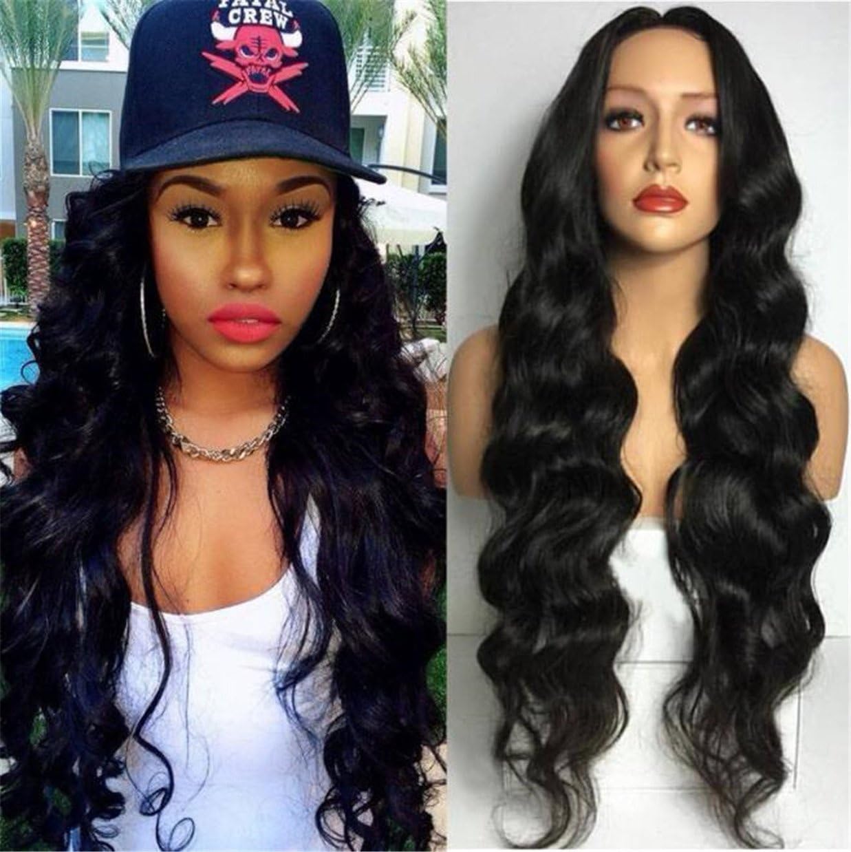 TBWIGA Heat Resistant Wig Long Synthetic Wig Curly Black No Lace Wigs Synthetic Hair for Women Hair Wigs