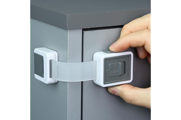 Child Safety Locks (4-Pack) - Baby Proof Cabinets, Drawers, Toilets & Appliances- Adjustable Strap Length, Double Lock Option