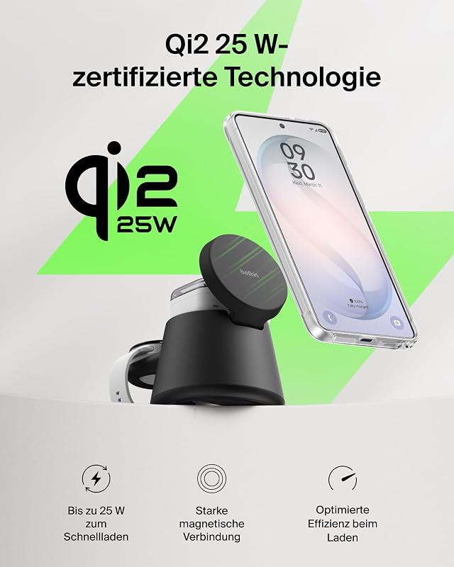 UltraCharge 3-in-1 Induktive Ladestation mit Qi2, 25W – Schwarz