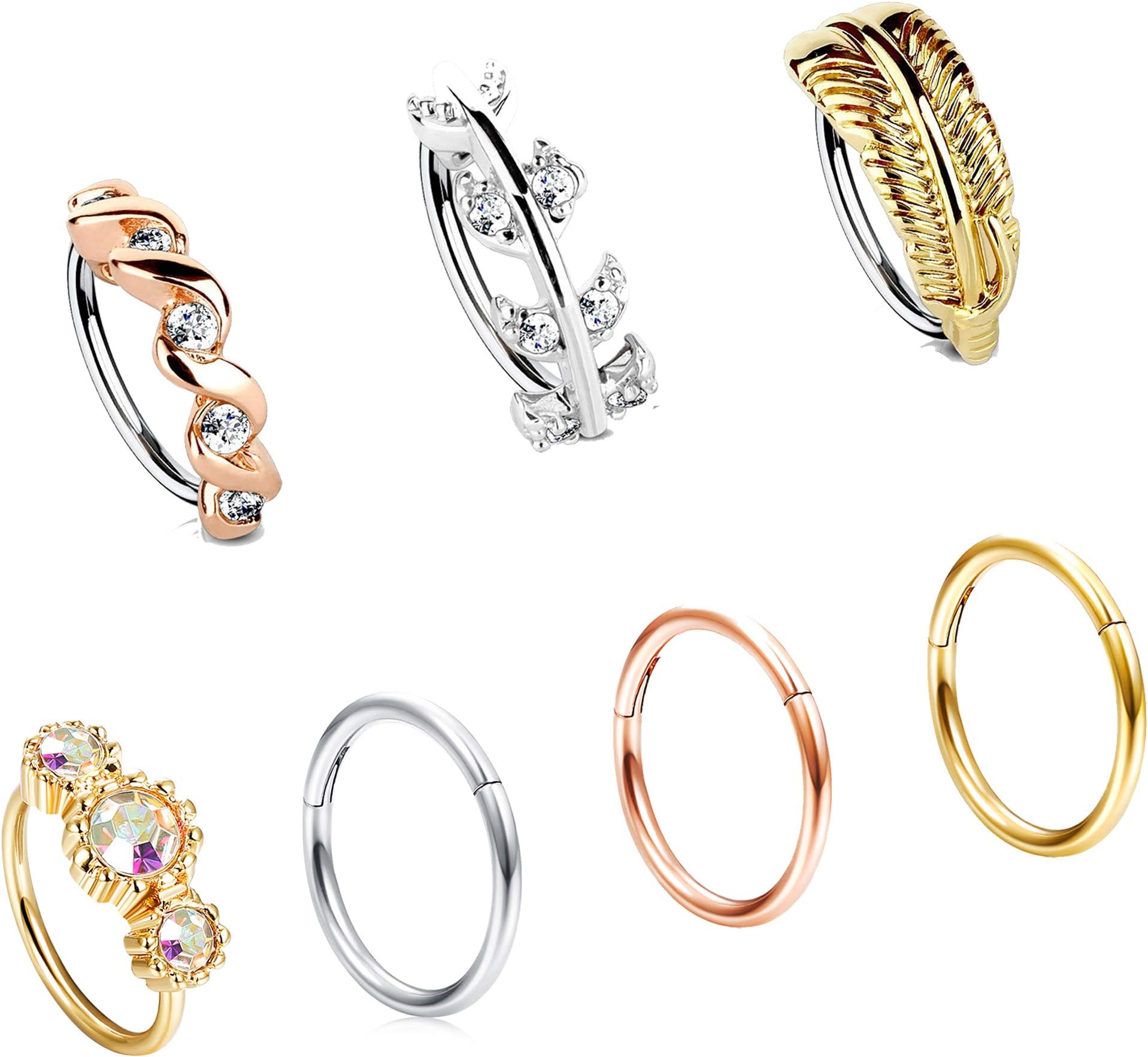 Nose Ring Piercing Hoop Paved Round CZ Set CZ Crawler Cartilage Hoop Ring for Nose