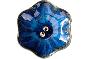 Starry Sky Blue Lotus Leaf Shape Decorative Ring Tray, Small Ceramic Trinket Tray for Organizing Jewelry, Keys and More, Home