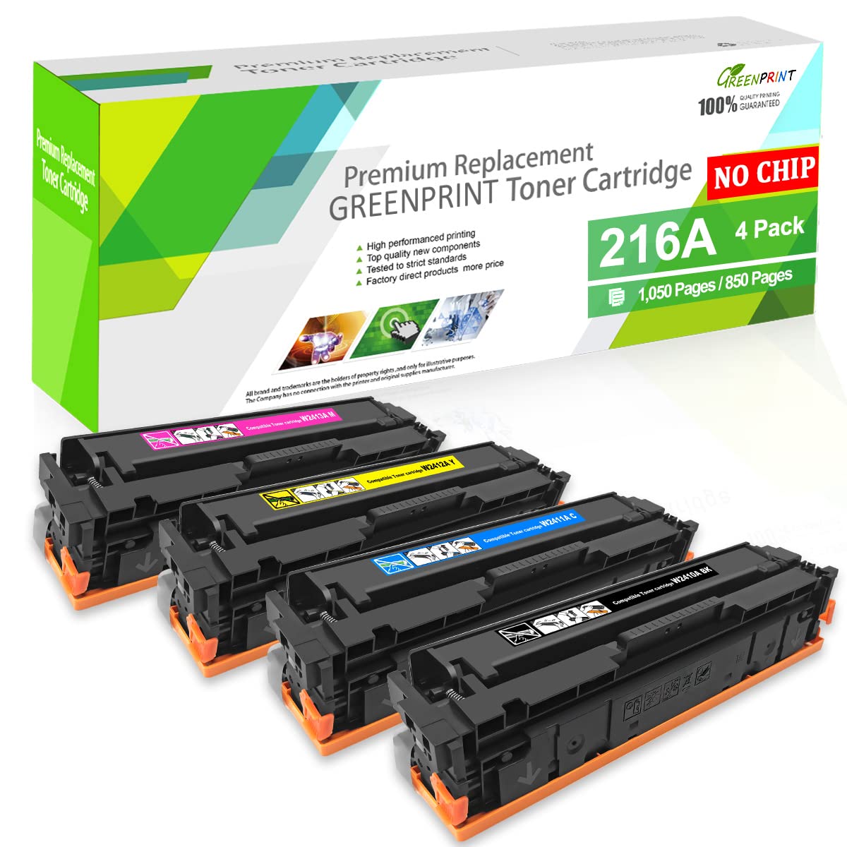 GREENPRINT Compatible 4 Colors Toner Cartridges W2410A W2411A W2412A W2413A, 1050 Pages Black, 850 Pages CMY for HP M155 M155a M182 M183 MFP