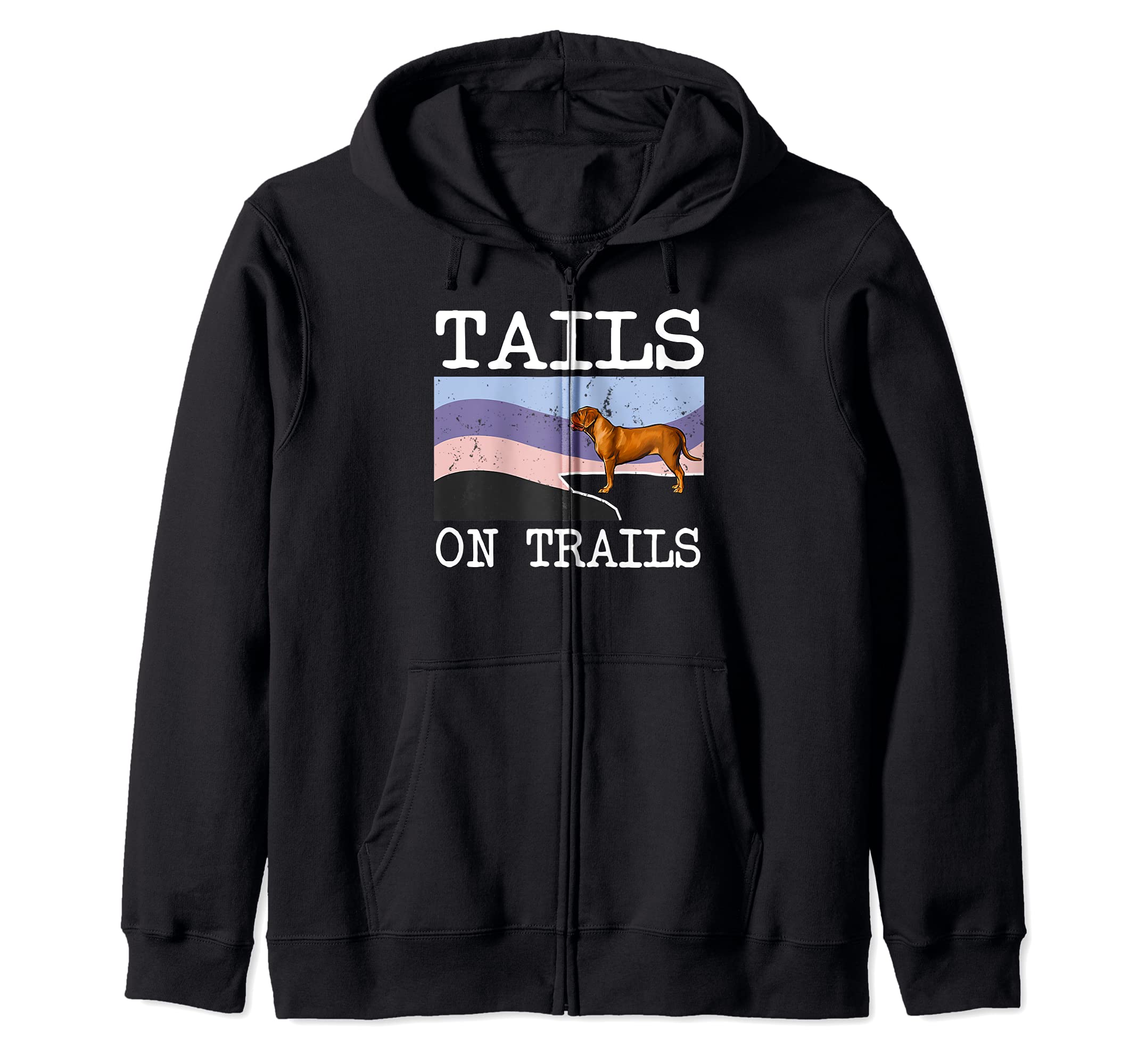 Dogues de Bordeaux Tails On Trails Funny Dog Hiking Zip Hoodie