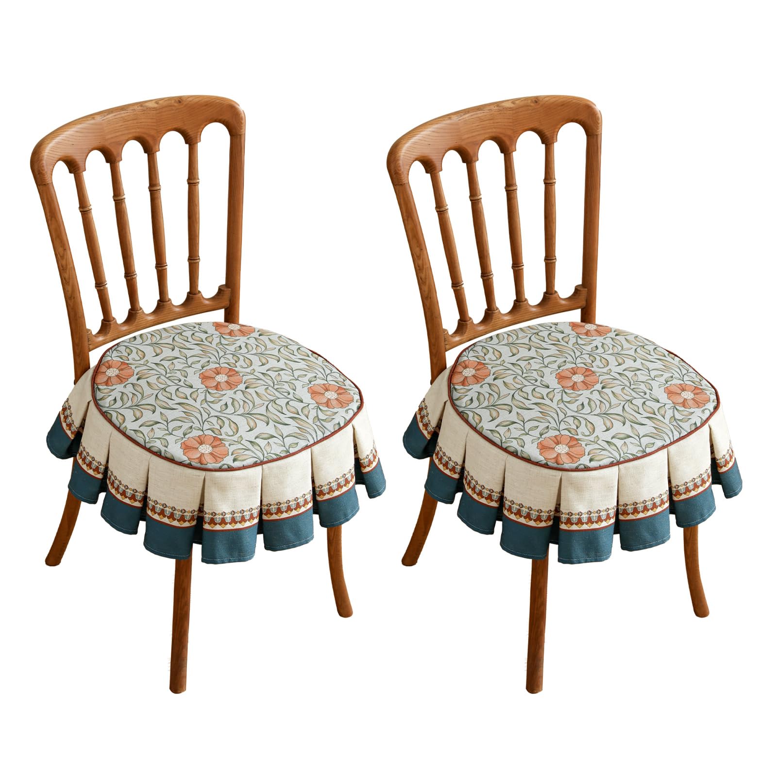 Photo 1 of patdrea Pack of 2 Chair Cushions for Dining Chairs with Ruffled, Blue Wensel Floral Seat Cushion with Ties,Non Slip Chair Pads Decor for Bar Stool Cushions, Indoor Kitchen Chairs, 17.7"x17.7"