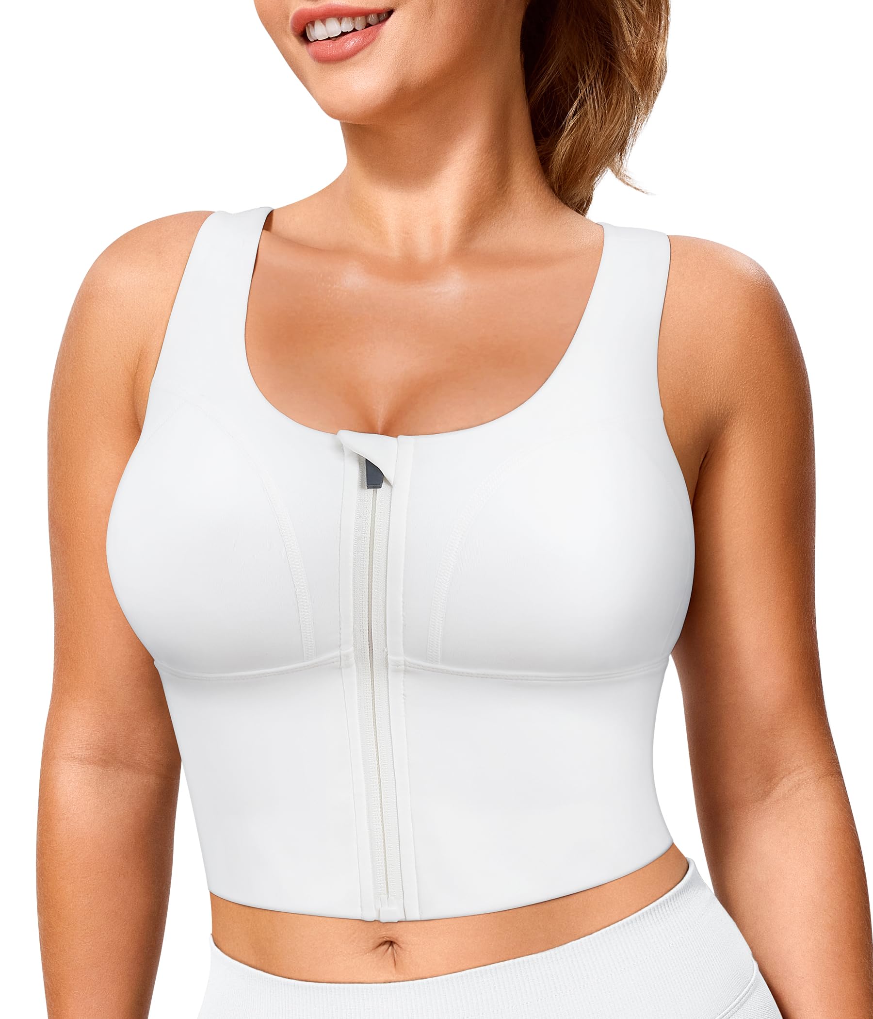 Photo 1 of TrainingGirl Zip Front Closure Longline Sports Bras for Women - Workout Crop Tank Tops Yoga Camisole Criss Cross Back (US, Alpha, White, Regular, Regular, XX-Large)