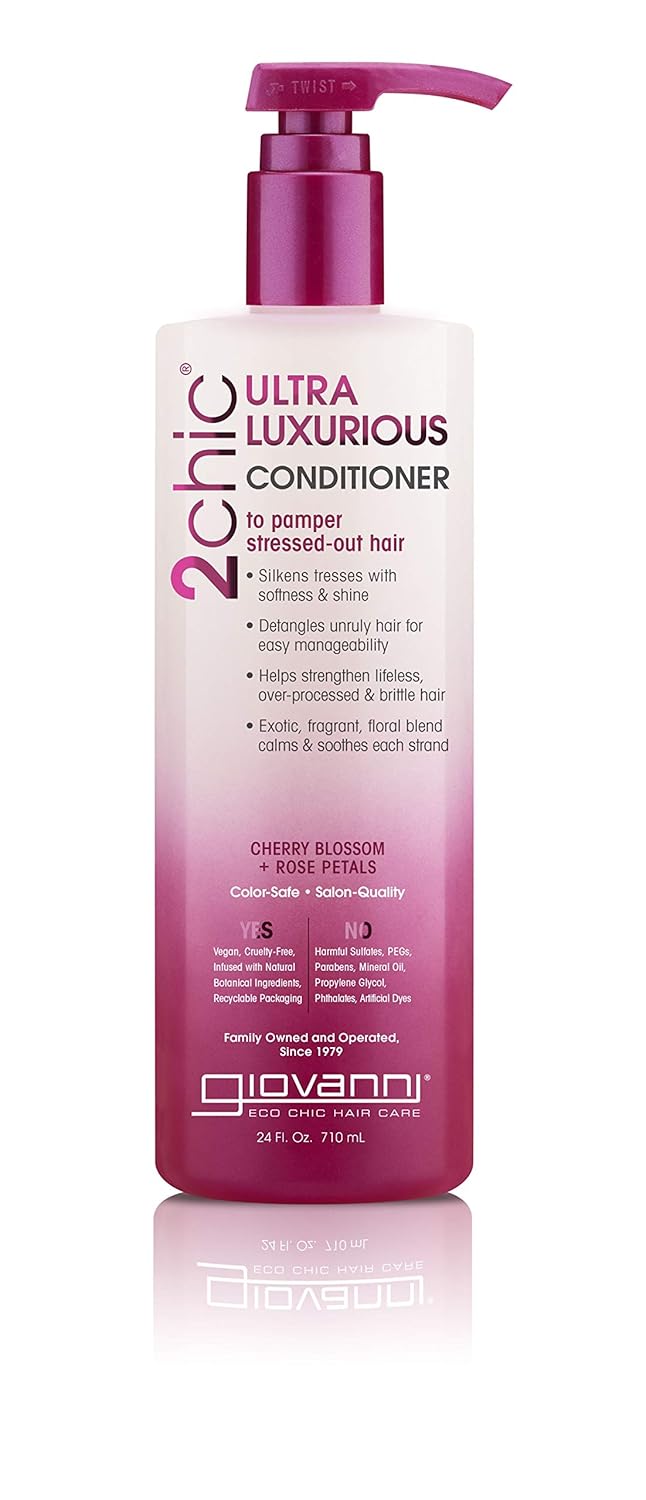 GIOVANNI 2chic Ultra Luxurious Conditioner, 24 oz. Cherry Blossom & Rose Petals, Enriched with Aloe Vera, Pro-Vitamin B5, Smooths Curly & Wavy Hair, No Parabens, Color Safe, Sulfate Free (Pack of 1)