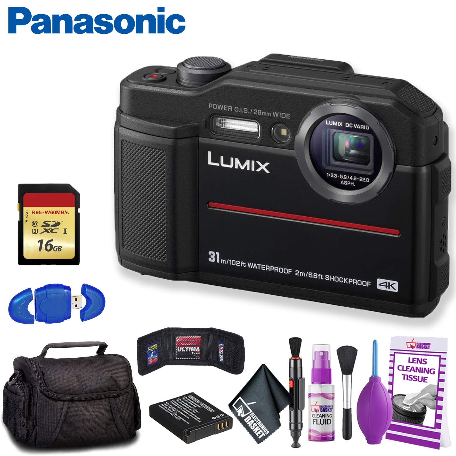 Panasonic Lumix DC-TS7 Digital Camera (Black) Deluxe Bundle