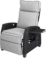Grand patio Recliner Sun Lounger with Flip Table Beige Cushions Brown Wicker view 9