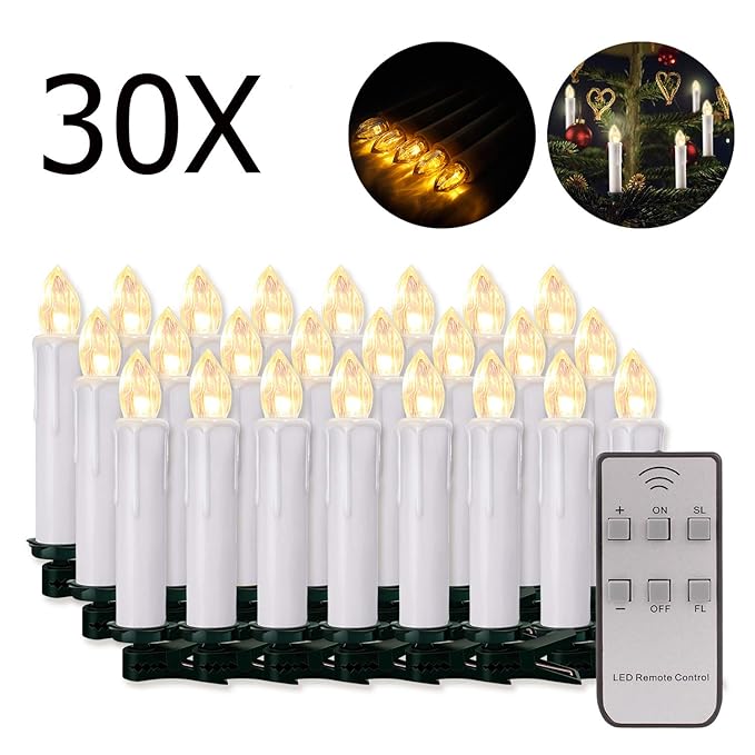 20/30/40/50/60 stk LED Kerzen LED Lichterkette Kabellos Dimmbar Kerzenlichter Flammenlose Weihnachtskerzen für Weihnachtsbaum