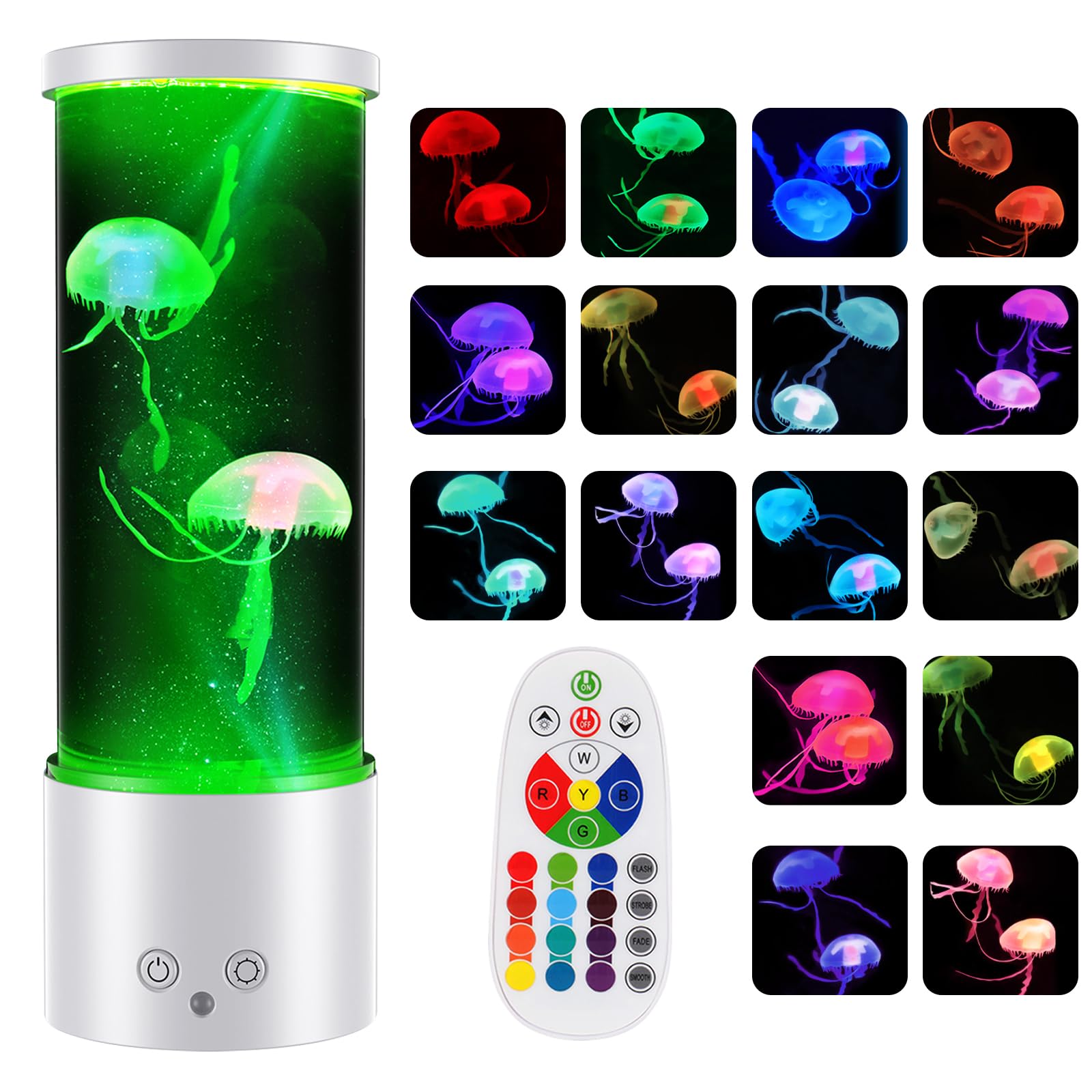 Soarling Jellyfish Light with 17 RGB Color Changing & 4 Color Modes, Aquarium Lamp with Remote Control, Sensory Mood Light for Relax, Living Room Decor, White