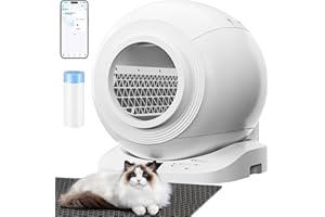 AXEFIT Self Cleaning Litter Box, 65L XL with APP Control & Odor-Free System, Built-in 13L Waste Bin, Auto-Stop Durable for Multiple Cats Homes, Automatic Litter Box,1 Roll Garbage Bags and Mat