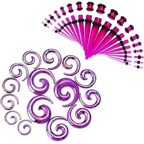 JDXN 52 Pieces Acrylic Gauge Kit Spiral Tapers Tunnels and Plugs 14G-00G Ear Stretching Starter