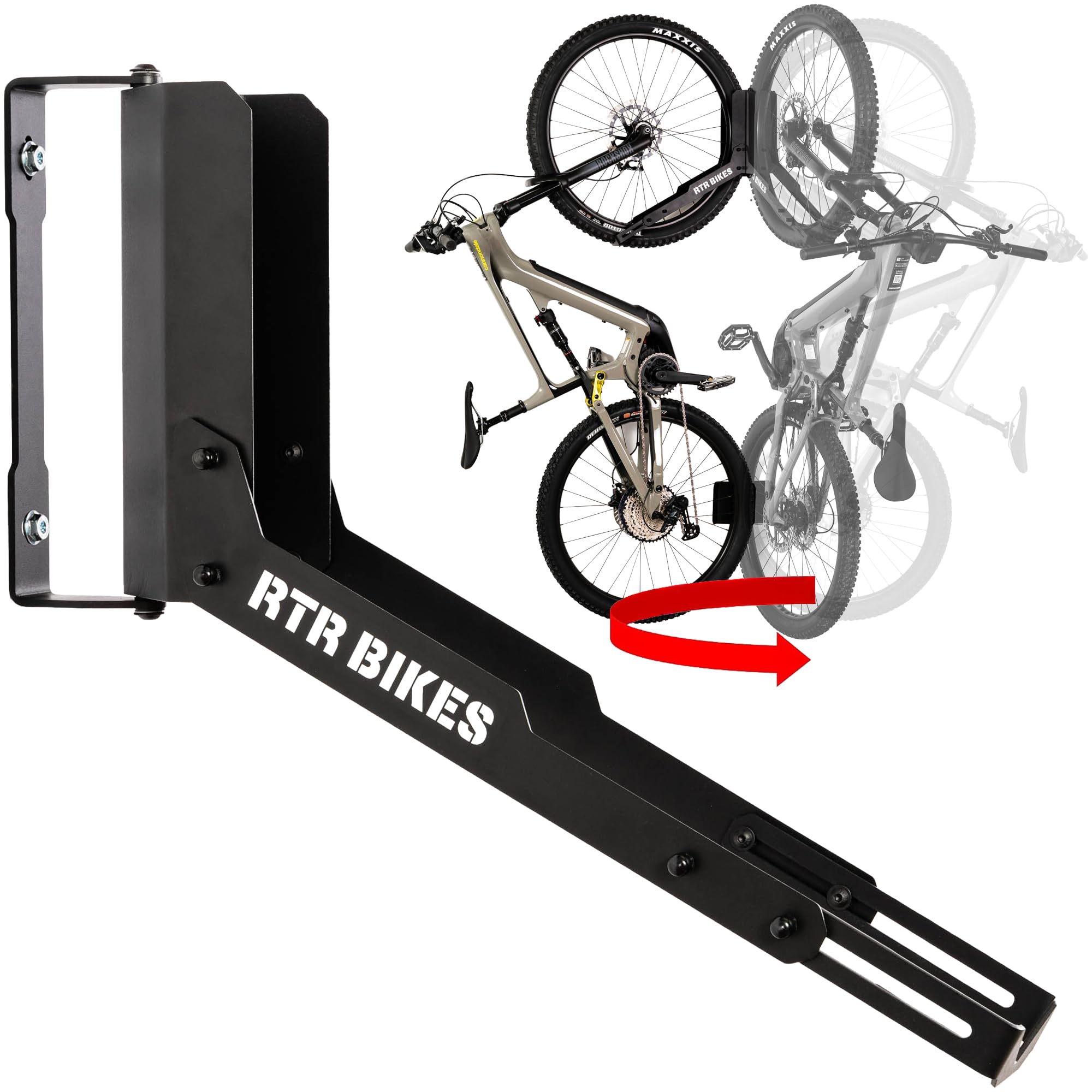 RTR BIKES Kranked Twist Swivel Wall Bike Rack – 180° Rotating Vertical Bicycle Hanger – Heavy Duty Storage for E-Bikes & MTB up to 30kg – Fits 24-29" Wheels & 3.5" Tyres – Made in EU