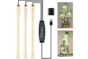 RWNTAO LED Grow Light Strips, Grow Lights for Indoor Plants Full Spectrum 3000K, 78 LEDs Plant Light with 3/9/12H Timer, 10 Dimmable Levels for Seedling Succulent and Plant Shelf, 3 Head 8.6 Inches