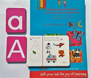 SOE store Kids Alphabets Activity Book Preschool Worksheets for Kids (2-4 Years Nursery Toddlers Preschool prenursery) + Reusable Wipe and Clean Activities + Capital Small Alphabets flashcards
