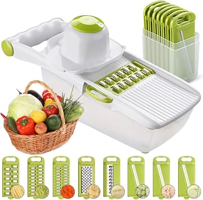 ADOV All in 1 Mandoline Slicer 8 Blades Food Container Hand Guard Lime