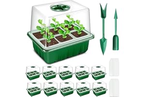 YAUNGEL Seed Starter Tray, 10 Pack 60 Cells Thicken Seed Starting Trays Kit with Large Cell/Heightened Lids/Humidity Dome, Durable Growing Trays Germination Kit for Greenhouse & Gardens, Green