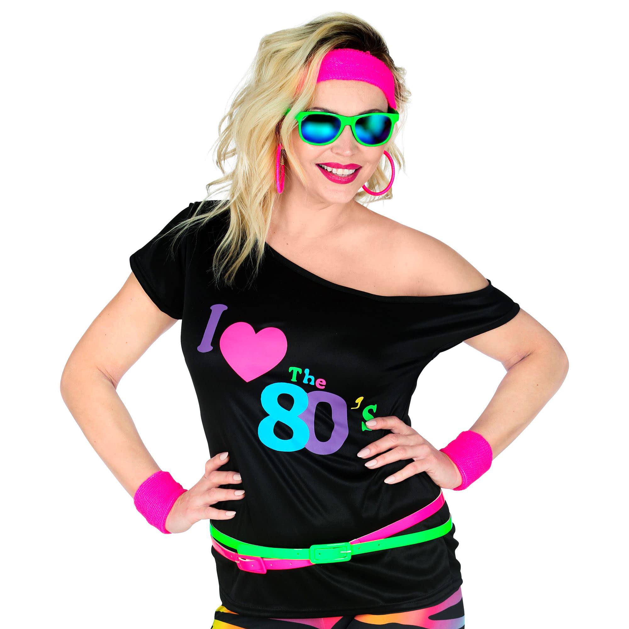 W WIDMANN MILANO Party Fashion - 80s Women's T-Shirt, Disco Fever Outfit for Carnival, Theme Party