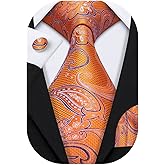 Barry.Wang Men Ties Paisley Woven Silk Necktie Set with Pocket Suqare Cufflinks Formal