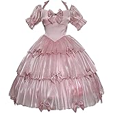 ZZEQYG Womens Lolita Dress for Girl Gothic Pink Puff Sleeve Dress with Bow