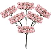 CCINEE 120 pcs Mini Paper Flowers,Mulberry Paper 1/2" Artificial Rose Flower with Stem for DIY Crafts Projects Scrapbooking Wedding Decorations (Pink)
