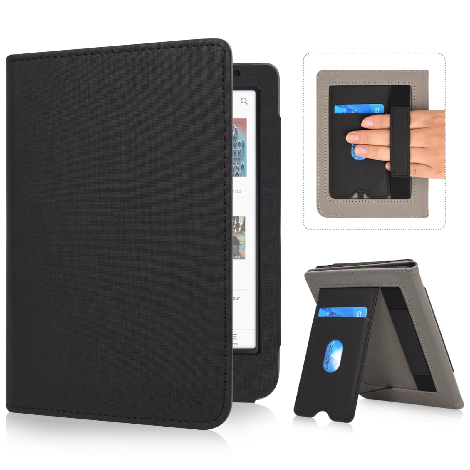 Photo 1 of JKhandy Stand Case for Kobo Clara BW/Colour 6 Inch 2024 Release, Premium PU Leather Sleeve Cover with Card Slot, Hand Strap and Atuo Sleep/Wake, Fabric Black