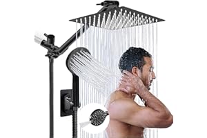 10 Inch GIFTQOOL Matte Black Rainfall Handheld Shower Head Combo Set High Pressure Dual 5 Modes Shower Head with Adjustable R