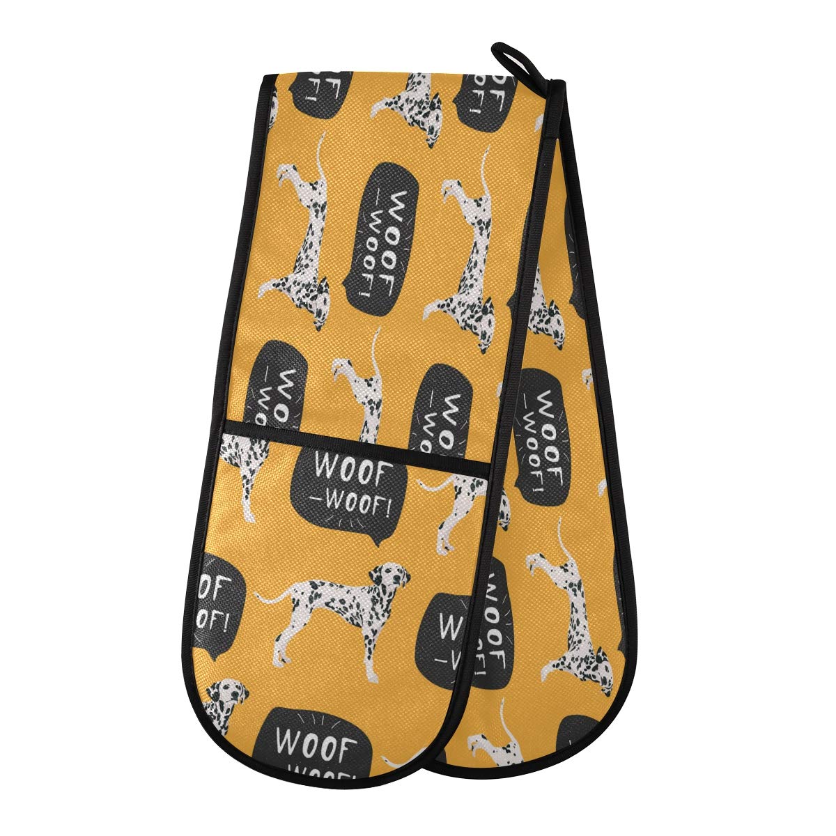 ZZXXB Dalmatian Dog Woof Double Oven Mitt Heat Resistant Non-Slip Kitchen Gloves Extra Long 7" x 35" for Cooking Baking Barbecue Grilling