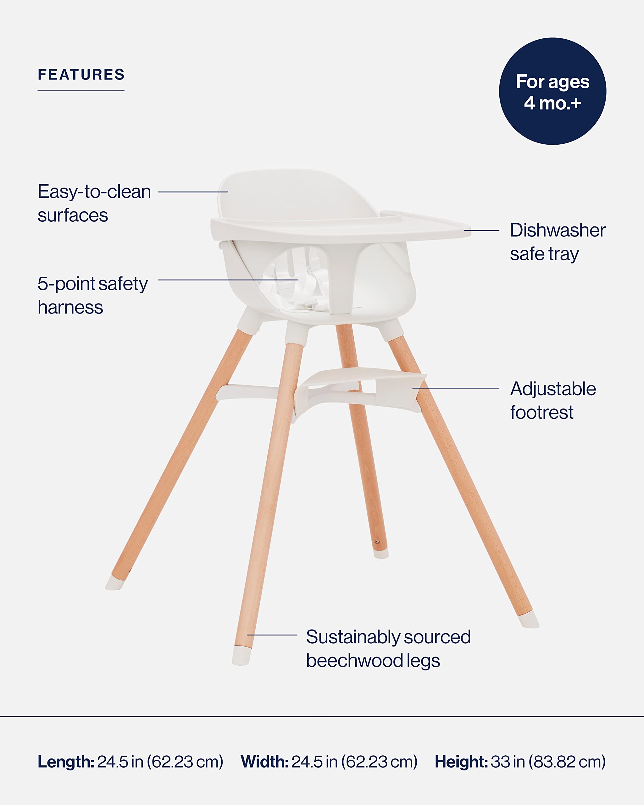 Lalo The Chair Convertible 3-in-1 High Chair for Babies & Toddlers, Dishwasher Safe Tray, Adjustable Footrest, Coconut