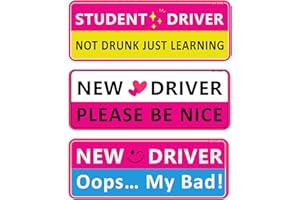 HAP FUNN Student Driver Magnet for Car, 3pcs Funny New Driver Magnet Sticker for Car, Cute Pink Reflective Magnetic Bumper Sticker, Removable Safety Rookie Attention Sign