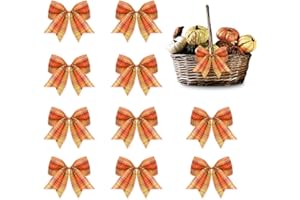 Hying 10PCS Fall Bows for Wreath, Linen Plaid Orange Harvest Wreath Bows for Thanksgiving Décor, Thanksgiving Bows for Front Door Indoor Outdoor Wall Tree Topper Autumn Decoration Supplies Ornament