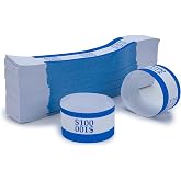 LLIKED Currency Straps Money Bands - Self Sealing (Blue $100) 500 PCS | Bill Wrappers, 7.5 X 1.15 Inches, Kraft Paper, for Businesses, Retail &amp; Bulk Use