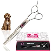 Kenchii Love Dog Grooming Shears, 46 Tooth Thinner | Japanese steel with convex micro-serrated edges, ergonomic offset handle, durable and sharp pet scissors
