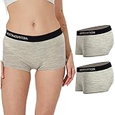 MERINNOVATION 100% Merino Wool Boxer Briefs for Women - 2 Packs Everyday Breathable Anti-Odor Womens Boyshorts Underwear